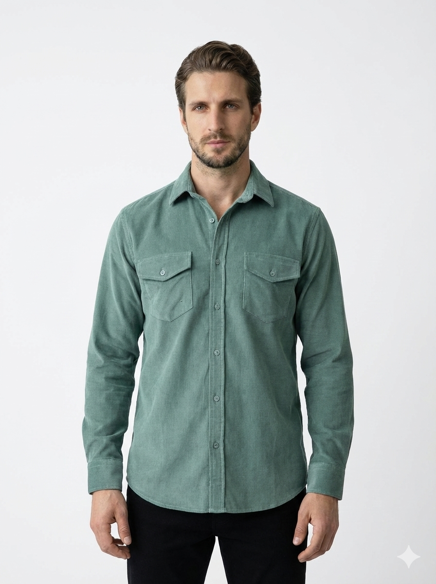 Altura Turco Açık Yeşil Premium Çift Cepli Kadife Gömlek - Rahat Slim Fit