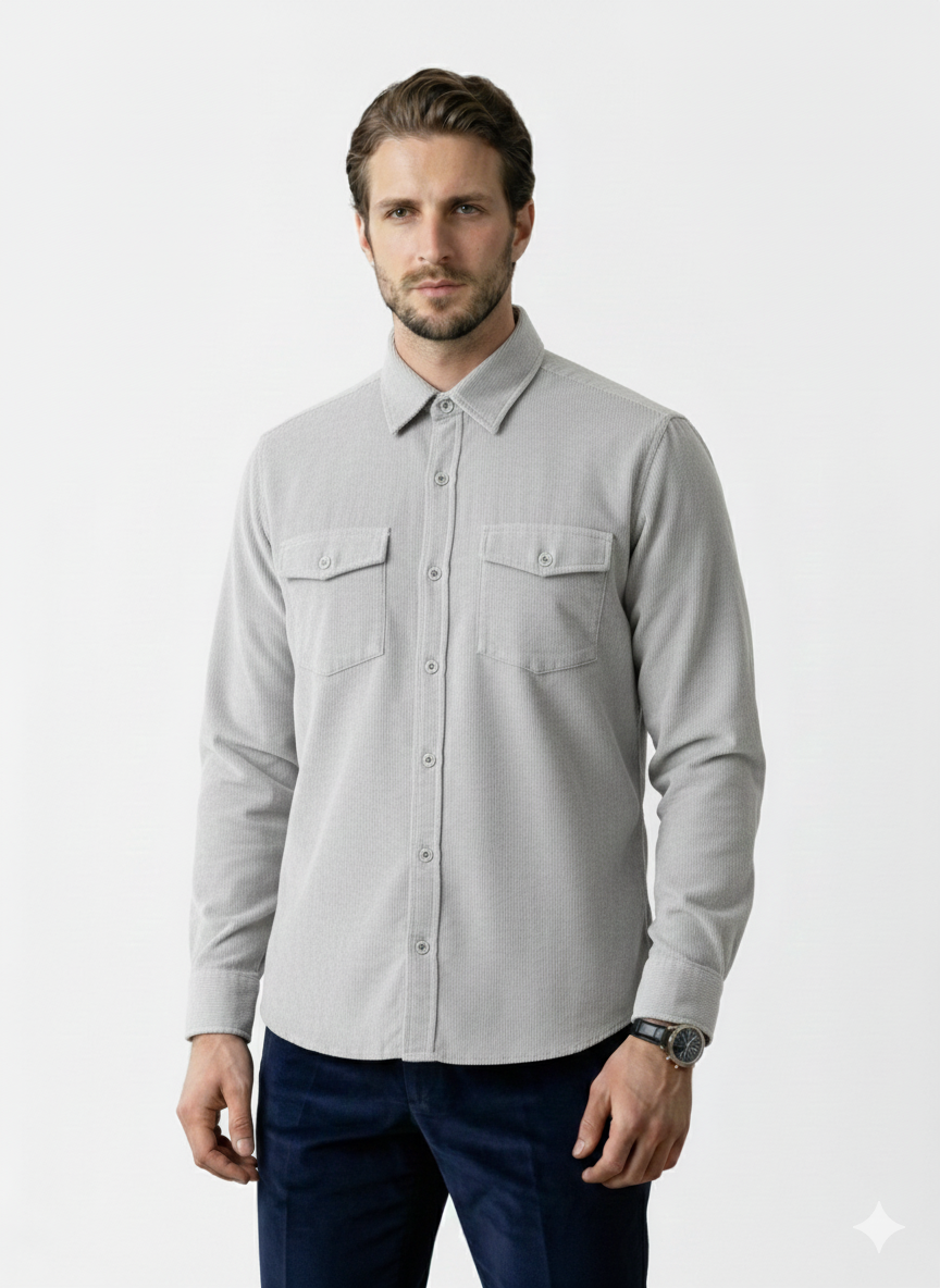 Altura Turco Gri Premium Çift Cepli Kadife Gömlek - Rahat Slim Fit